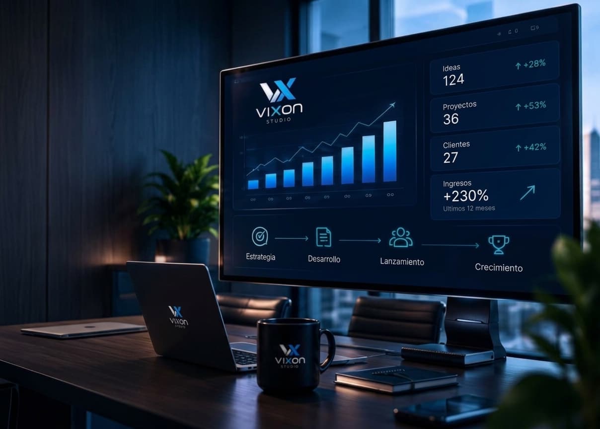 Espacio de trabajo Vixon Studio con dashboard de resultados
