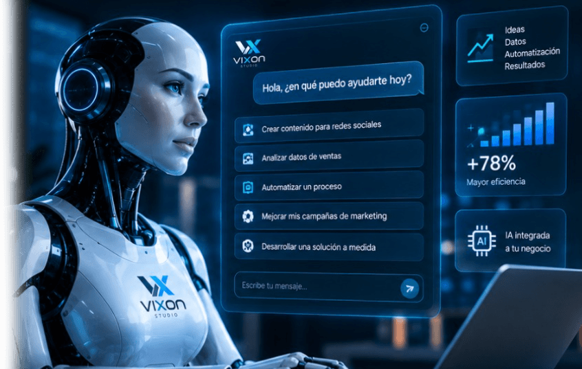 Asistente de IA de Vixon Studio con interfaz holográfica